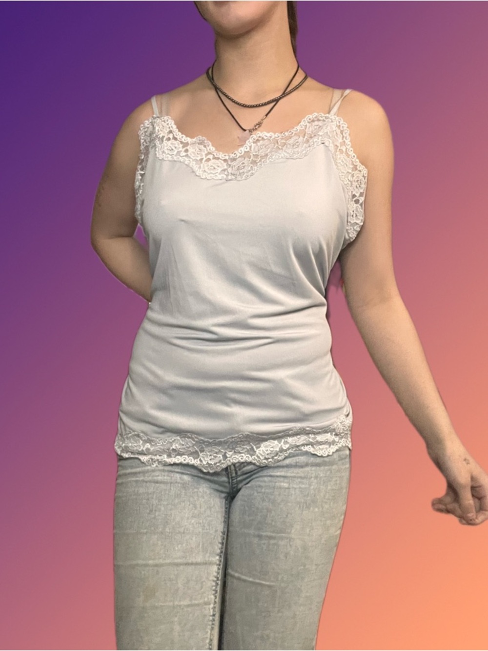 Lace-Trim Camisole Tank Top - Cream